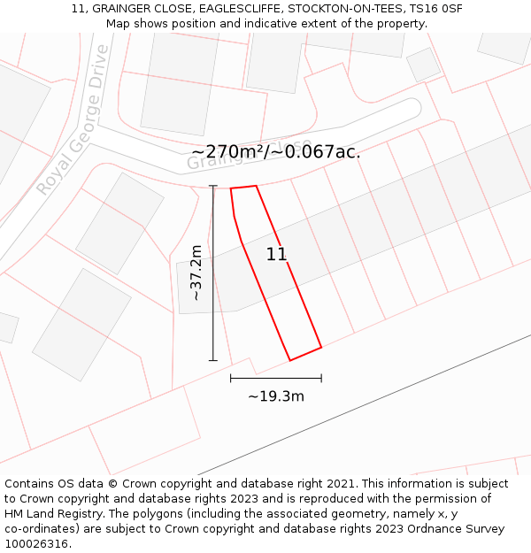 11, GRAINGER CLOSE, EAGLESCLIFFE, STOCKTON-ON-TEES, TS16 0SF: Plot and title map