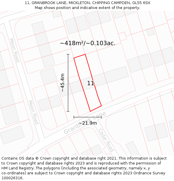 11, GRANBROOK LANE, MICKLETON, CHIPPING CAMPDEN, GL55 6SX: Plot and title map