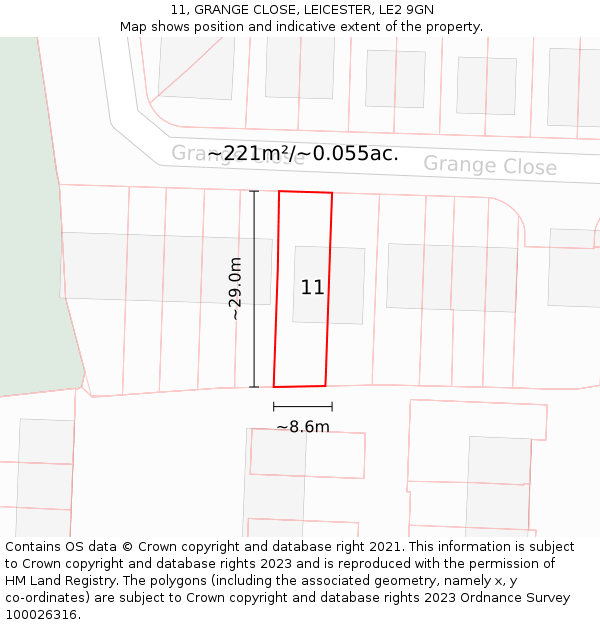 11, GRANGE CLOSE, LEICESTER, LE2 9GN: Plot and title map