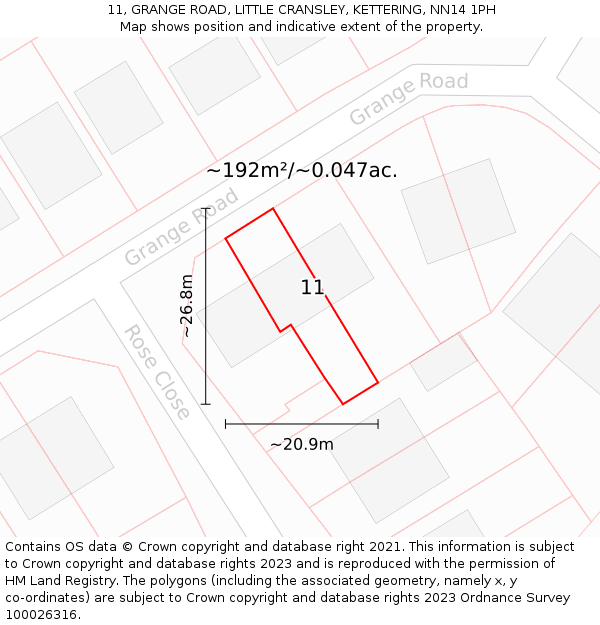 11, GRANGE ROAD, LITTLE CRANSLEY, KETTERING, NN14 1PH: Plot and title map