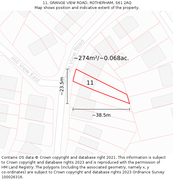 11, GRANGE VIEW ROAD, ROTHERHAM, S61 2AQ: Plot and title map