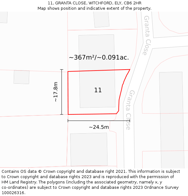 11, GRANTA CLOSE, WITCHFORD, ELY, CB6 2HR: Plot and title map