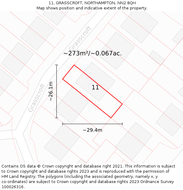 11, GRASSCROFT, NORTHAMPTON, NN2 8QH: Plot and title map