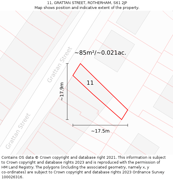 11, GRATTAN STREET, ROTHERHAM, S61 2JP: Plot and title map