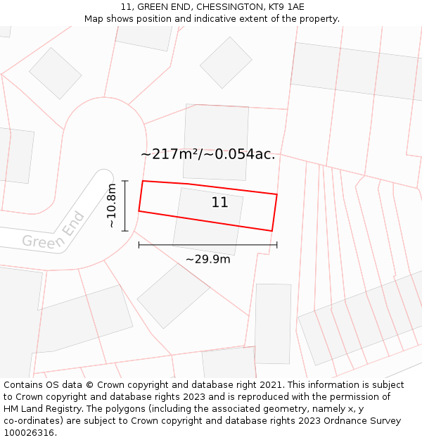 11, GREEN END, CHESSINGTON, KT9 1AE: Plot and title map