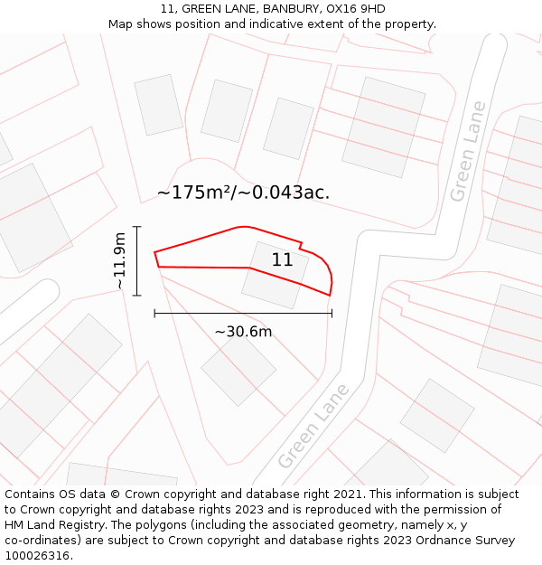11, GREEN LANE, BANBURY, OX16 9HD: Plot and title map