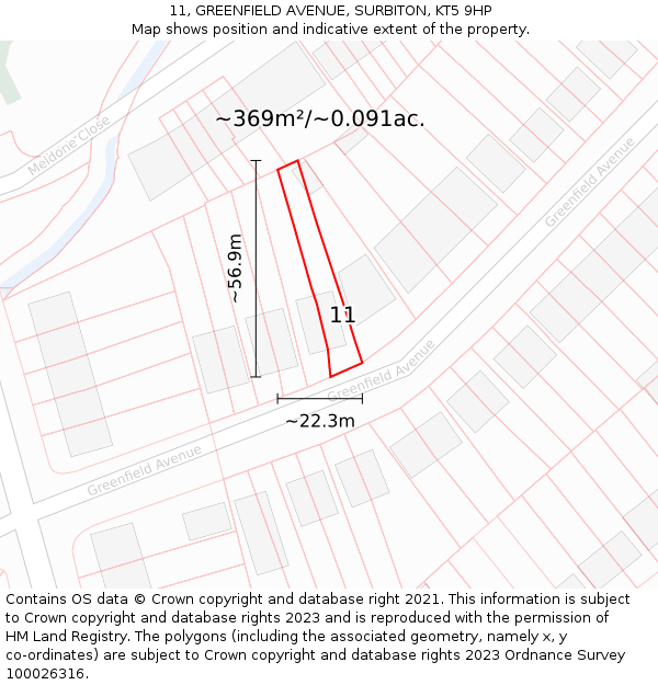 11, GREENFIELD AVENUE, SURBITON, KT5 9HP: Plot and title map