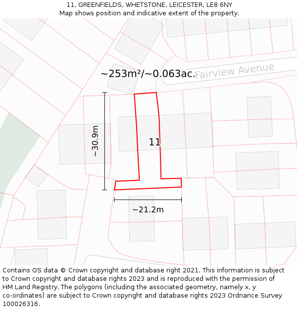 11, GREENFIELDS, WHETSTONE, LEICESTER, LE8 6NY: Plot and title map