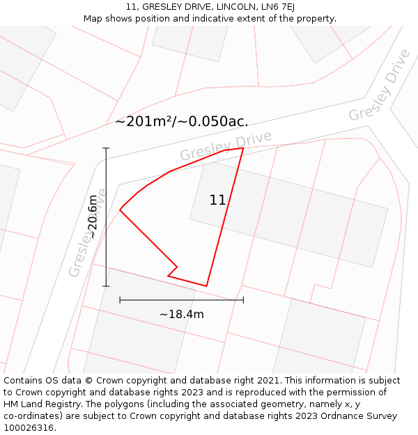 11, GRESLEY DRIVE, LINCOLN, LN6 7EJ: Plot and title map