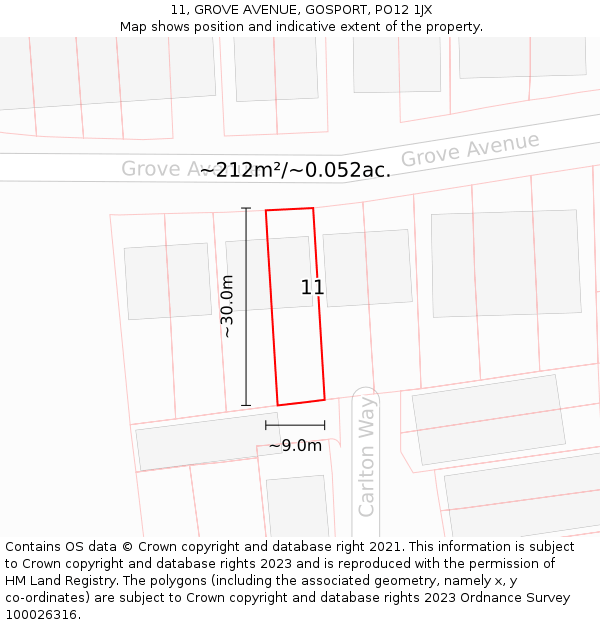11, GROVE AVENUE, GOSPORT, PO12 1JX: Plot and title map