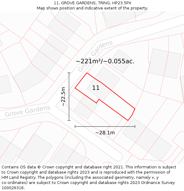 11, GROVE GARDENS, TRING, HP23 5PX: Plot and title map