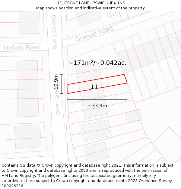 11, GROVE LANE, IPSWICH, IP4 1NS: Plot and title map
