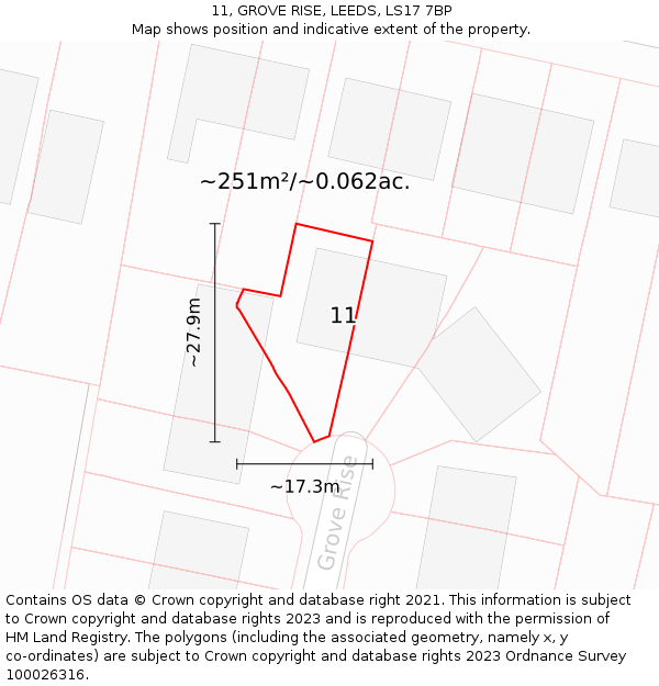 11, GROVE RISE, LEEDS, LS17 7BP: Plot and title map