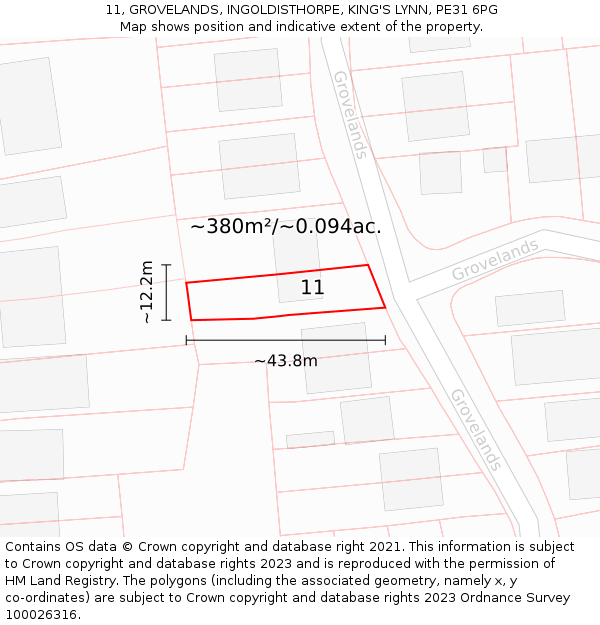 11, GROVELANDS, INGOLDISTHORPE, KING'S LYNN, PE31 6PG: Plot and title map