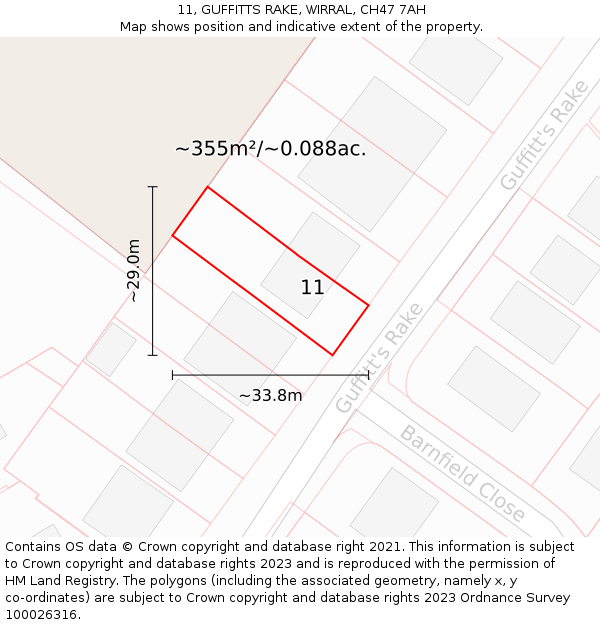11, GUFFITTS RAKE, WIRRAL, CH47 7AH: Plot and title map