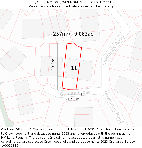11, GUINEA CLOSE, OAKENGATES, TELFORD, TF2 6NF: Plot and title map
