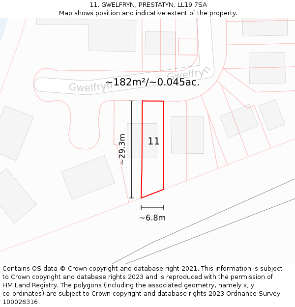 11, GWELFRYN, PRESTATYN, LL19 7SA: Plot and title map