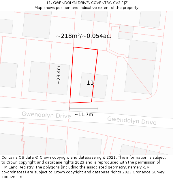 11, GWENDOLYN DRIVE, COVENTRY, CV3 1JZ: Plot and title map