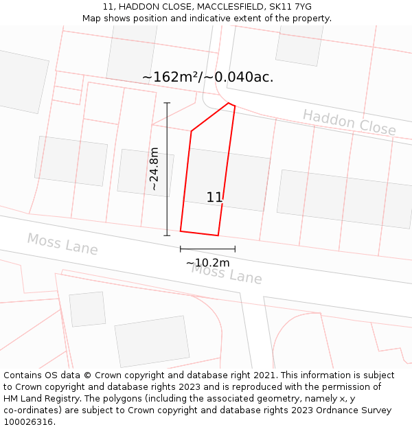 11, HADDON CLOSE, MACCLESFIELD, SK11 7YG: Plot and title map
