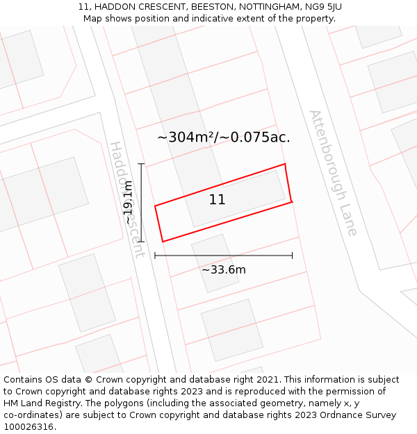 11, HADDON CRESCENT, BEESTON, NOTTINGHAM, NG9 5JU: Plot and title map