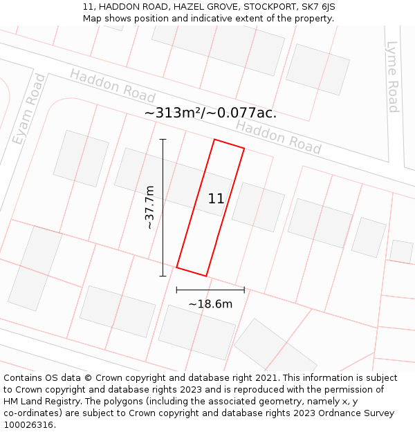 11, HADDON ROAD, HAZEL GROVE, STOCKPORT, SK7 6JS: Plot and title map