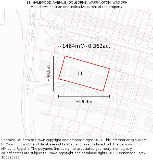 11, HALEWOOD AVENUE, GOLBORNE, WARRINGTON, WA3 3RH: Plot and title map