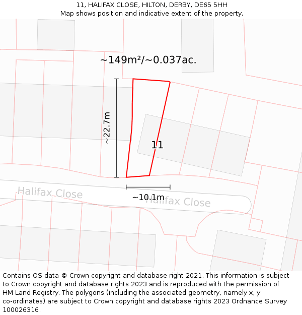 11, HALIFAX CLOSE, HILTON, DERBY, DE65 5HH: Plot and title map