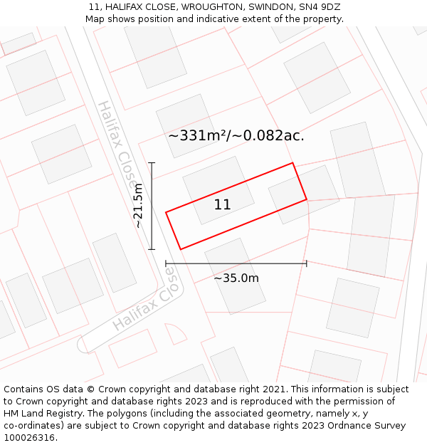11, HALIFAX CLOSE, WROUGHTON, SWINDON, SN4 9DZ: Plot and title map