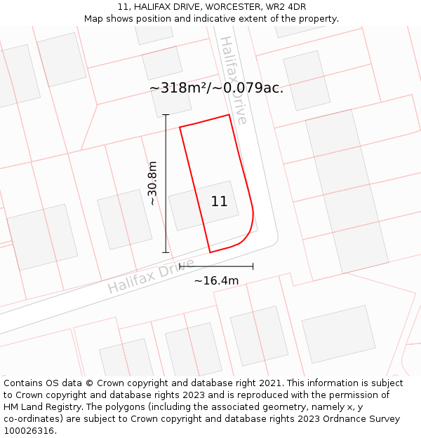 11, HALIFAX DRIVE, WORCESTER, WR2 4DR: Plot and title map