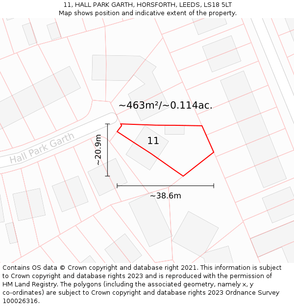11, HALL PARK GARTH, HORSFORTH, LEEDS, LS18 5LT: Plot and title map