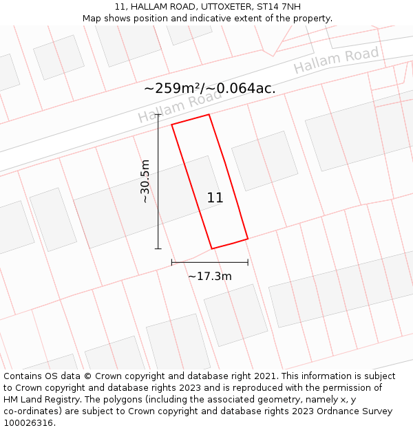 11, HALLAM ROAD, UTTOXETER, ST14 7NH: Plot and title map