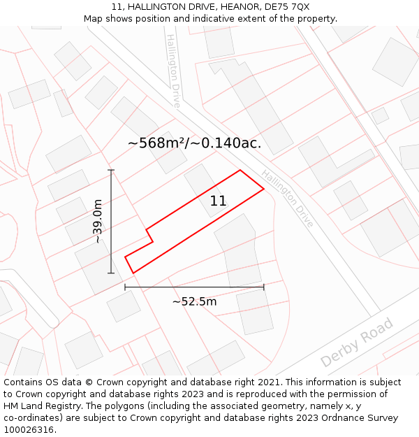 11, HALLINGTON DRIVE, HEANOR, DE75 7QX: Plot and title map