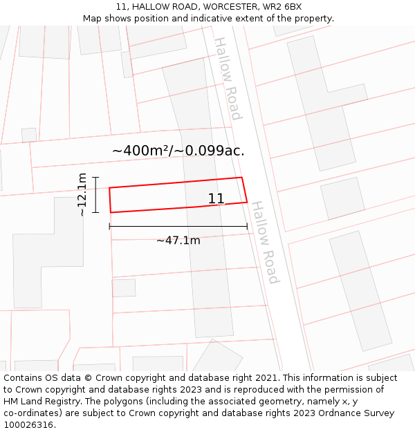 11, HALLOW ROAD, WORCESTER, WR2 6BX: Plot and title map