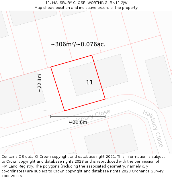 11, HALSBURY CLOSE, WORTHING, BN11 2JW: Plot and title map