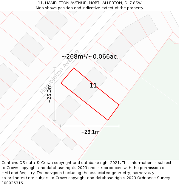 11, HAMBLETON AVENUE, NORTHALLERTON, DL7 8SW: Plot and title map