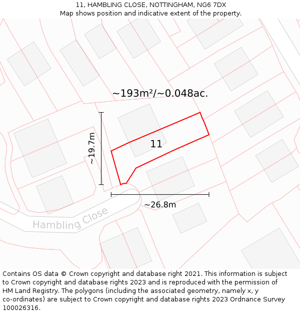 11, HAMBLING CLOSE, NOTTINGHAM, NG6 7DX: Plot and title map