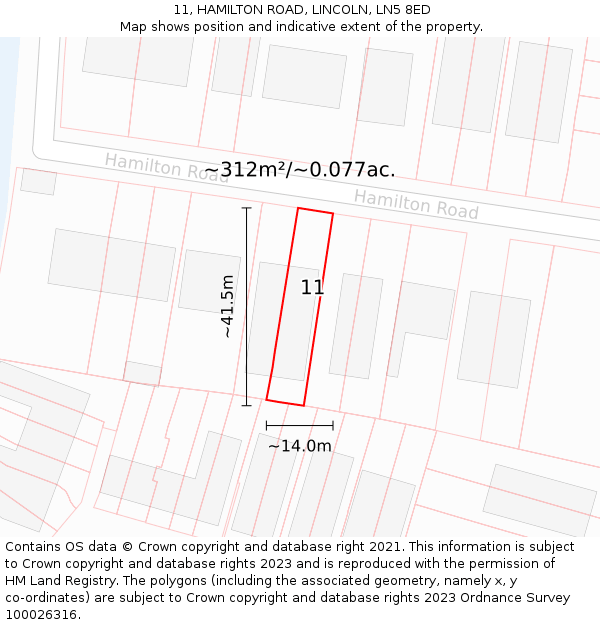 11, HAMILTON ROAD, LINCOLN, LN5 8ED: Plot and title map