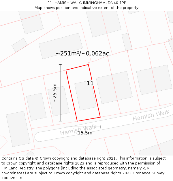 11, HAMISH WALK, IMMINGHAM, DN40 1PP: Plot and title map