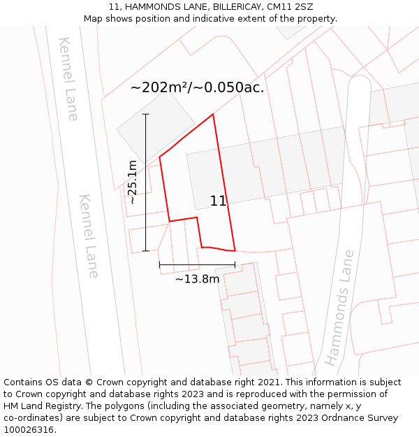 11, HAMMONDS LANE, BILLERICAY, CM11 2SZ: Plot and title map