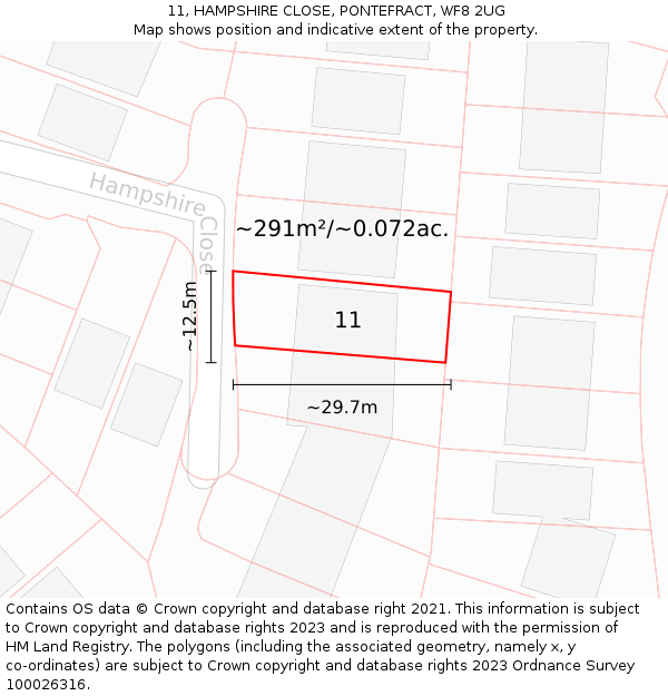 11, HAMPSHIRE CLOSE, PONTEFRACT, WF8 2UG: Plot and title map