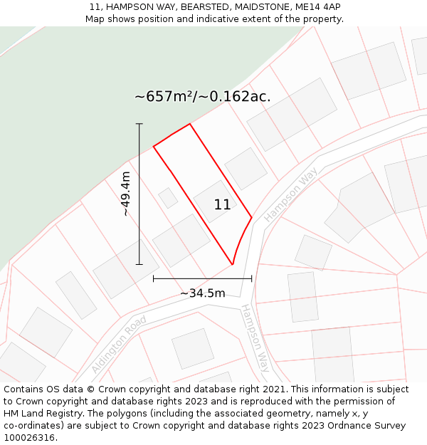 11, HAMPSON WAY, BEARSTED, MAIDSTONE, ME14 4AP: Plot and title map