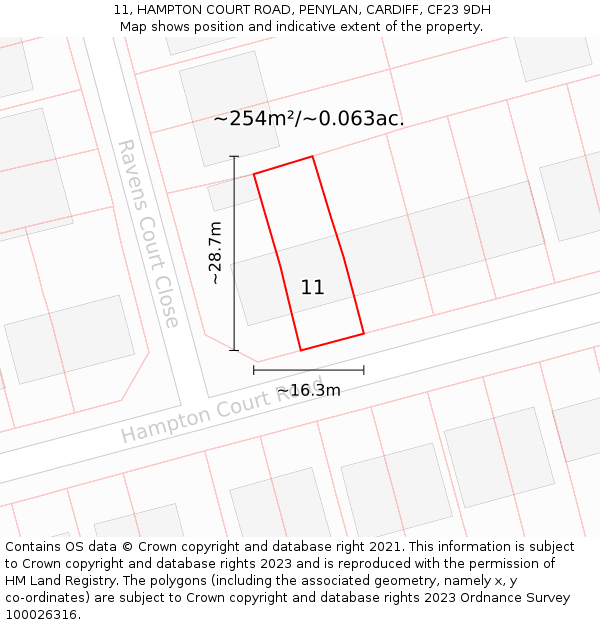11, HAMPTON COURT ROAD, PENYLAN, CARDIFF, CF23 9DH: Plot and title map