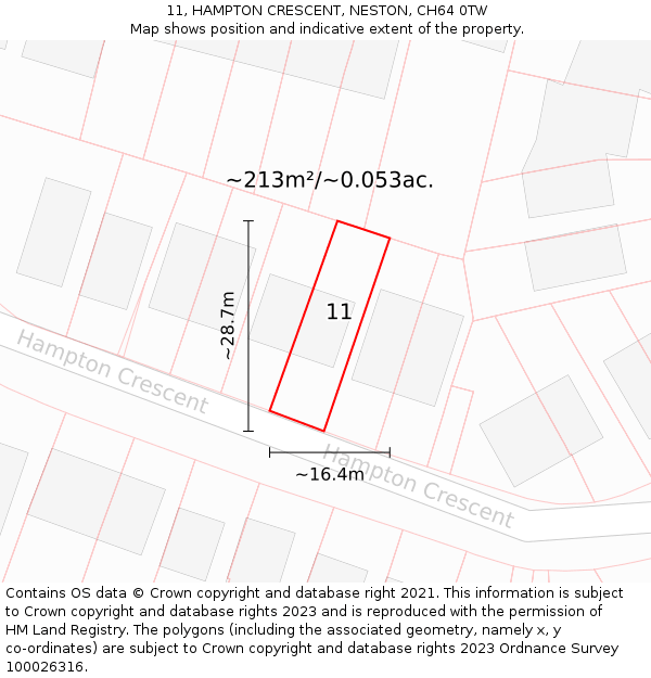 11, HAMPTON CRESCENT, NESTON, CH64 0TW: Plot and title map