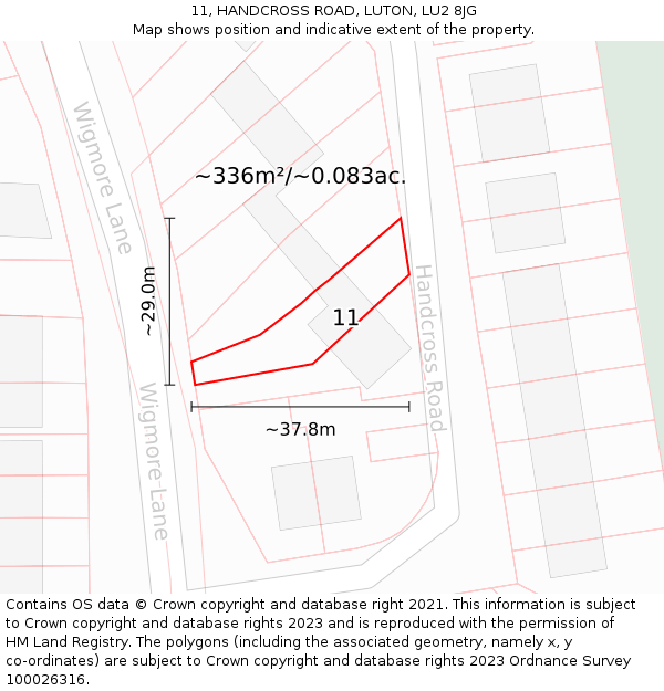 11, HANDCROSS ROAD, LUTON, LU2 8JG: Plot and title map