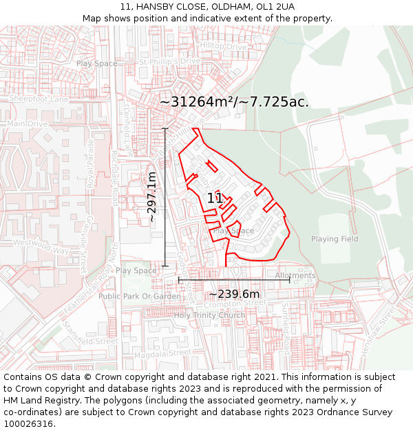 11, HANSBY CLOSE, OLDHAM, OL1 2UA: Plot and title map
