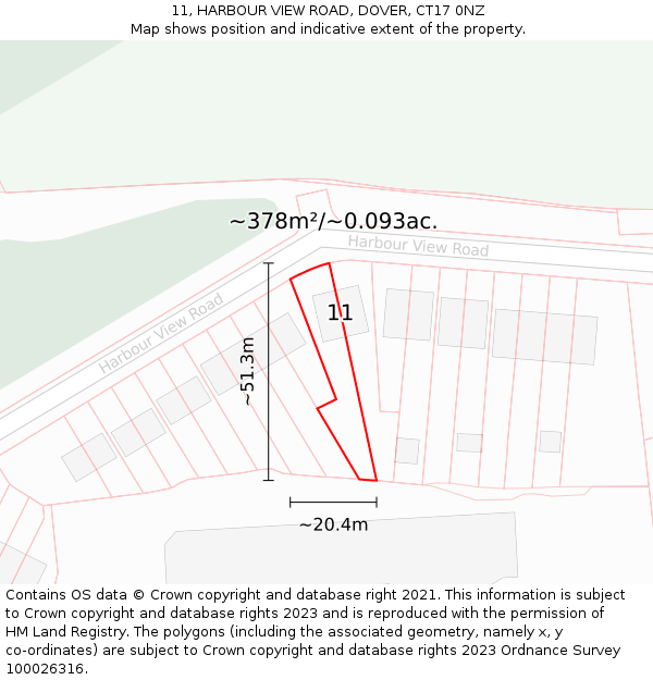 11, HARBOUR VIEW ROAD, DOVER, CT17 0NZ: Plot and title map