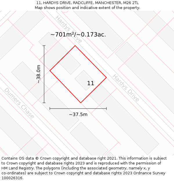 11, HARDYS DRIVE, RADCLIFFE, MANCHESTER, M26 2TL: Plot and title map
