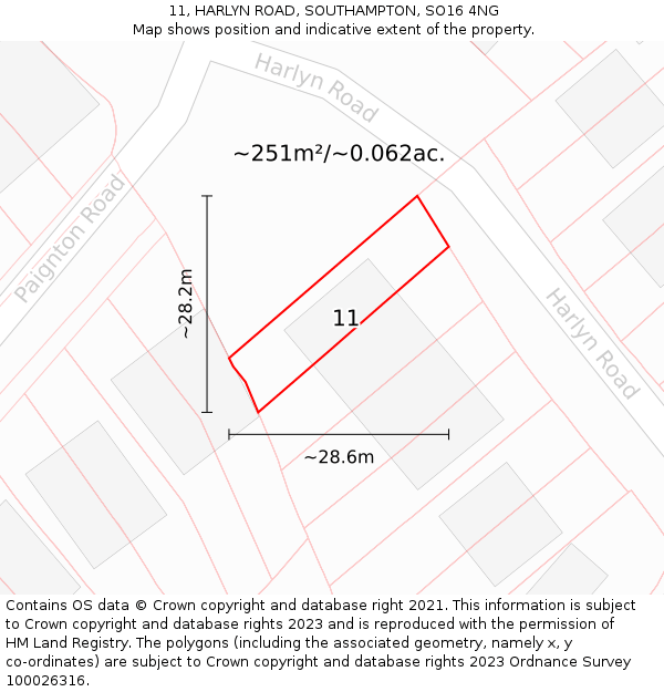 11, HARLYN ROAD, SOUTHAMPTON, SO16 4NG: Plot and title map
