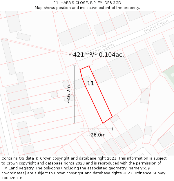 11, HARRIS CLOSE, RIPLEY, DE5 3GD: Plot and title map