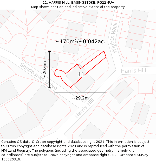 11, HARRIS HILL, BASINGSTOKE, RG22 4UH: Plot and title map